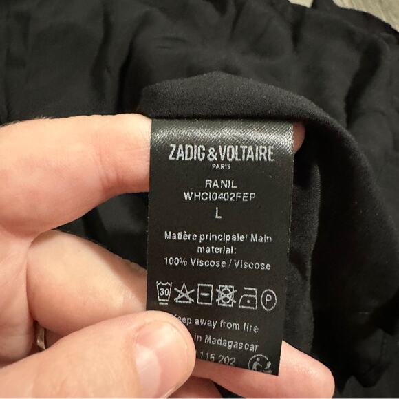 Zadig and Voltaire Ranil Black Handkerchief Hem 3/4 Sleeve‎ Button Mini Dress L - Picture 6 of 8